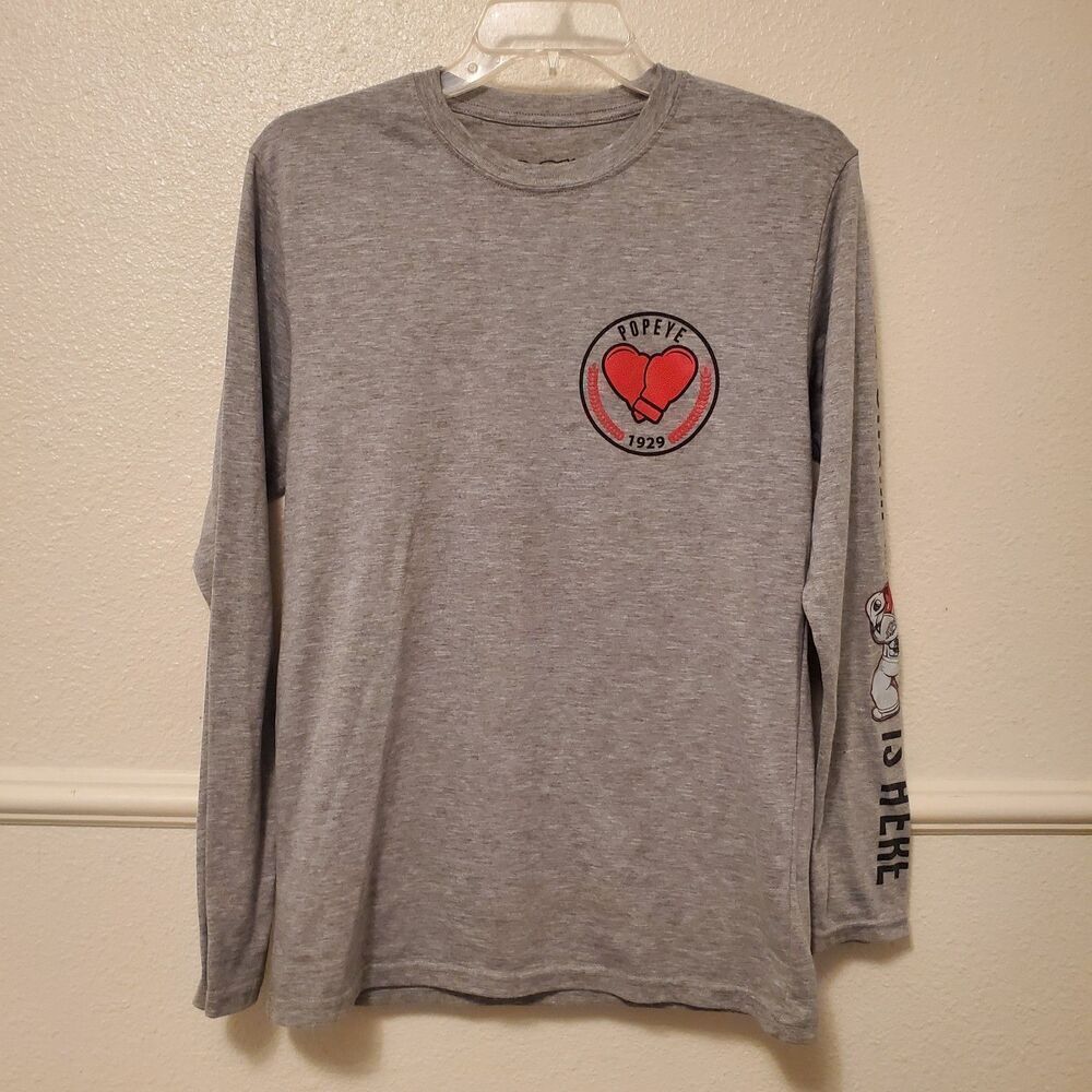 Popeye Heavyweight Champion Long Sleeve T-Shirt Men's Small Gray Graphic Tee